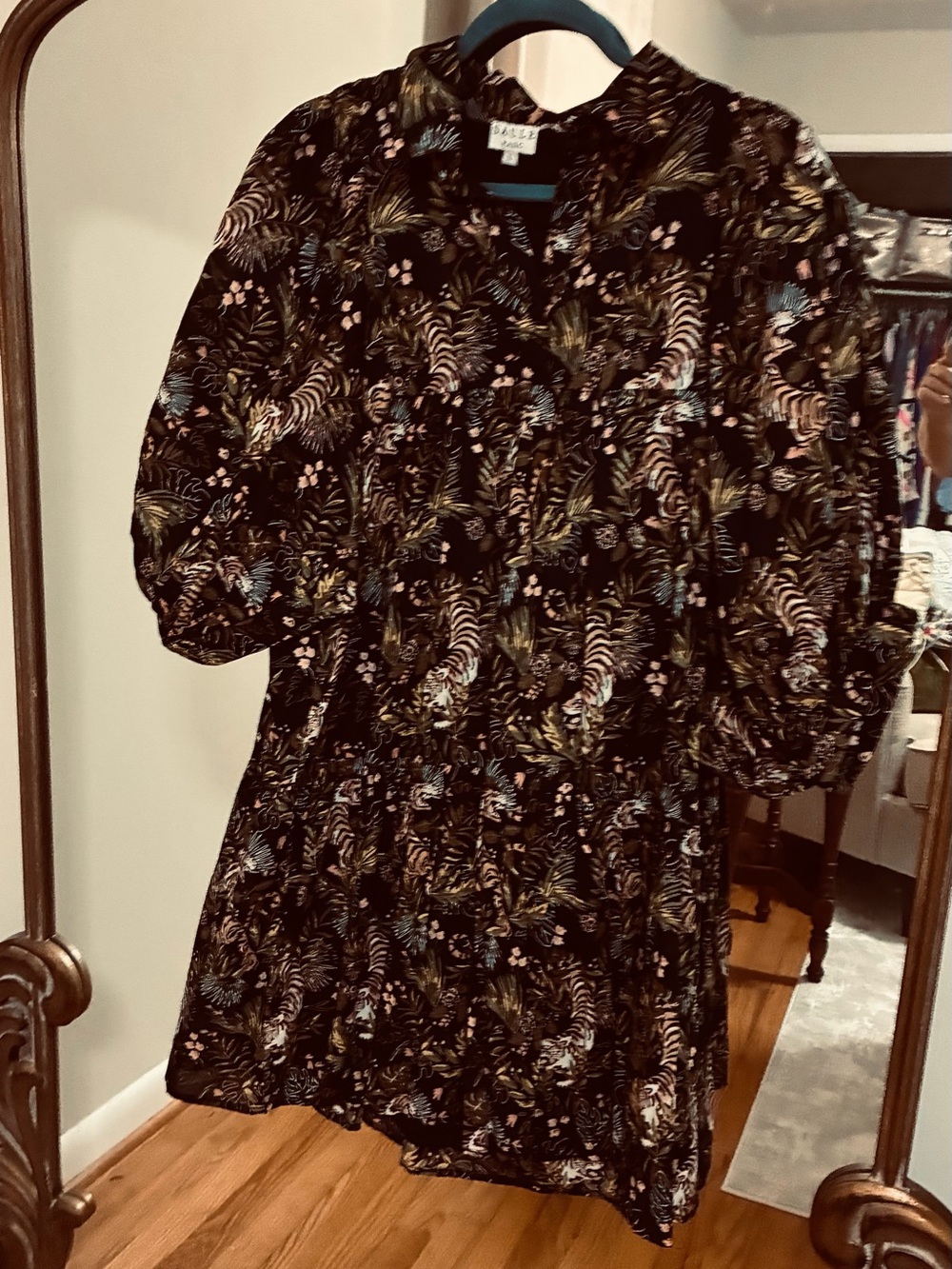 Rails Black Floral Puff-Sleeve Mini Dress